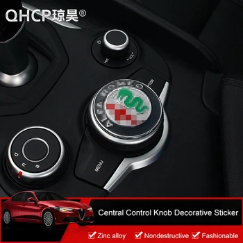 QHCP Central de la Perilla de Control Cubierta de Pegatinas de Decoración de Adornos Aleación del Cinc 3D Logotipo de Color Negro + Blanco Para Alfa Romeo Giulia Stelvio