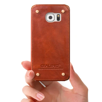 QIALINO Diseño Único Genuino Cuero de la caja del Teléfono para Samsung Galaxy S6 edge Diseño de Remaches en la Espalda para proteger el teléfono y cuero