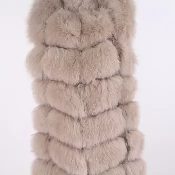 QIUCHEN PJ1912 2020 de la Nueva llegada de la alta calidad verdadera piel de zorro chaleco . 90cm largo abrigo con capucha de las mujeres de invierno chaleco de mantener caliente