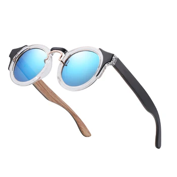 Ravenisa de Madera Gafas de sol de las mujeres de los Hombres de la Ronda de bambú Polarizado Azul Espejo Gafas de Sol retro de sol masculino 2020 hechos a Mano