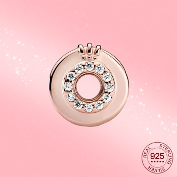 Real 925 Encanto de la Plata Esterlina de oro rosa Espumoso de la CZ de la Corona Colgante Original de la Pulsera del Encanto para las mujeres de la moda de joyería de regalo