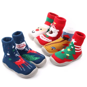 Regalo de navidad Suave Niños Niñas Niños pequeños Mocasines Antideslizante Interior de los Niños del Piso de Zapatillas de los Niños de Algodón Transpirable de Punto Zapatos