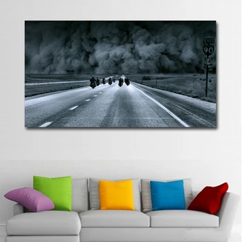 RELIABLI ARTE de la Motocicleta de la Niebla de la Carga de Carteles Y Grabados, Pintura en tela, en Blanco Y Negro de las Imágenes de la Pared Para la Sala de estar