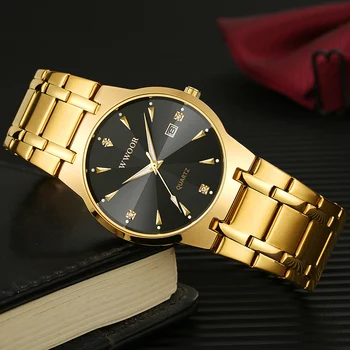 Relogio Masculino de los Hombres Reloj de 2020 WWOOR Relojes de Diamantes Para la parte Superior de los Hombres de la Marca de Lujo de Oro de Cuarzo Negro Impermeable Fecha reloj de Pulsera Hombre