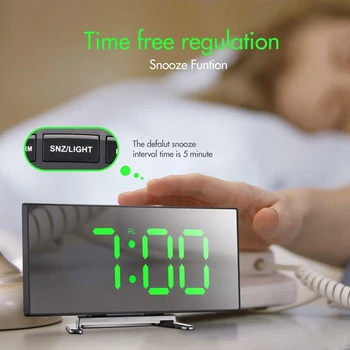 Reloj despertador Digital, de 7 Pulgadas Curva de Dimmable LED de la Pantalla de Reloj Digital para Niños Dormitorio, Verde Gran Número de Reloj, Ligero Sma