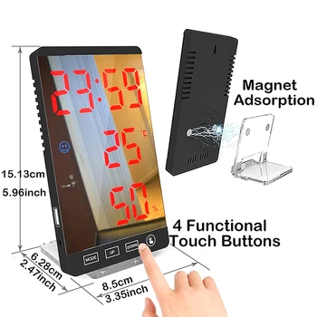 Reloj despertador Digital,Gran Pantalla LED Relojes Electrónicos con la Temperatura Detectar Espejo Moderno Escritorio de Reloj de Pared