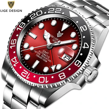 Reloj Hombre LIGE Nuevo Deporte de los Hombres Reloj Mecánico de Acero Inoxidable 100ATM Impermeable GMT Watch Superior de la Marca de Lujo de los Hombres Relojes