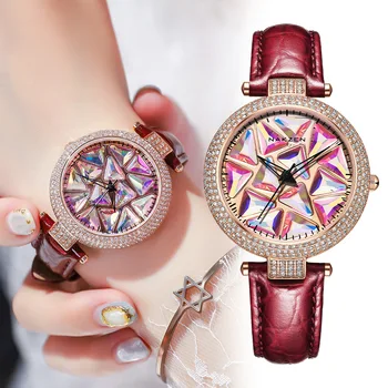 Reloj japonés NAKZEN Mujeres Automática de la Rotación de 360 Reloj de Acero Inoxidable de Rosas Caso de los relojes de Cuarzo Cristal con Incrustaciones de Circonio