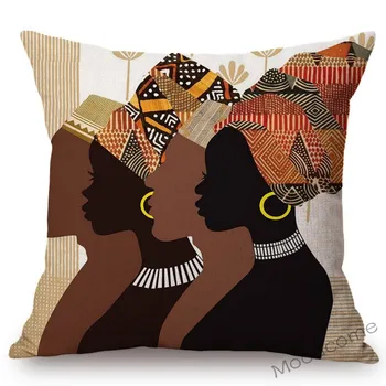 Resumen de África las Mujeres y los Hombres de Negro de la Cultura Casa Decorativos Sofá cojín Caso Coton Ropa de la Silla Cojín de Cubierta de África Arte
