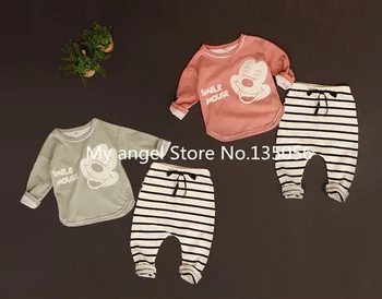 Retail 2018 Nuevo estilo de Verano bebé niño niña Minnie& mickey Deporte de felpa bebé el período de primavera y otoño y el traje del ocio