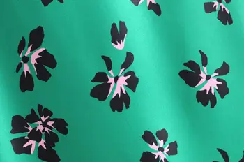 Retro de Cintura Alta del color Verde de la Flor de Impresión Falda de Raso de Seda de Verano de las Mujeres de Cintura Elástica Mediados Largo de Una línea de Faldas Femme