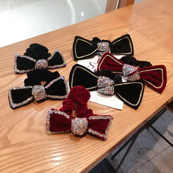 Retro de Terciopelo Arco Scrumchies Elástico Bandas para el Cabello para las Mujeres Flash de diamante de imitación de Vinchas de Lujo de la Joyería de Accesorios para el Cabello Tocado