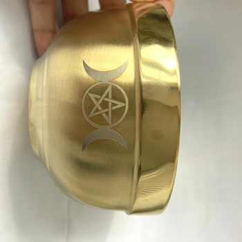 Ritual tazón del tarot de la estrella de cinco puntas de acero inoxidable chapado en Oro/ vajilla ceremonia noonDivination Astrológico herramienta altar prop