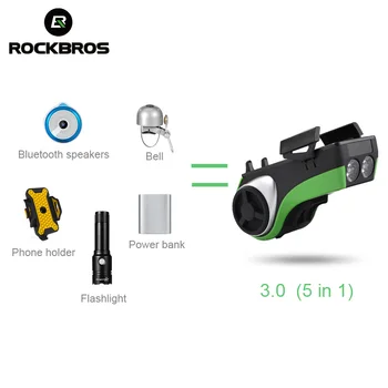 ROCKBROS Impermeable 5 en 1 Ordenador de la Bicicleta soporte para Teléfono Bluetooth de Audio Reproductor de MP3 Altavoz 4400mAh del Banco del Poder de la Campana de Luz de la Bici