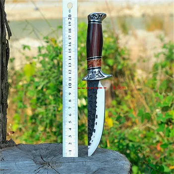 Roja japonesa mango de madera al aire libre táctica de la recta cuchillo de rescate de buceo cuchillo al aire libre cuchillo de caza de distribución de la cubierta de cuero
