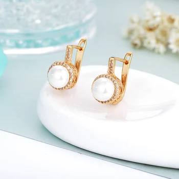 Romántico, Natural, Blanco Aretes de Perlas para las Mujeres de Oro de Zirconia Redonda Pequeña Pendiente con Perla de la Joyería Regalos para Niñas