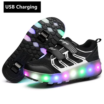 Ruedas de Naranja de Carga USB de Chicas de Moda de Niños de Luz LED de Rodillos de Zapatillas de Skate Para Niños Zapatillas de deporte Con Ruedas de Dos ruedas
