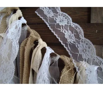Rústico de encaje blanco de la guirnalda de la boda garland cottage banner de arpillera cortinas nupcial de la ducha de decoraciones de boda de la playa de encaje bunting
