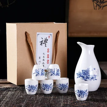 Sake Japonés Conjunto De 6 Piezas Sake Conjunto Pintado A Mano Diseño De Cerámica De Porcelana De Cerámica Tradicional Tazas De Artesanías Copas De Vino De La Caja De Regalo