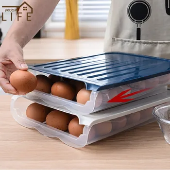 Semi-automático de los Huevos de la Caja de Almacenamiento del Refrigerador Cajón Transparente de Cocina Envase de Alimento Plástico Cajón Portátil de Huevo de Titular