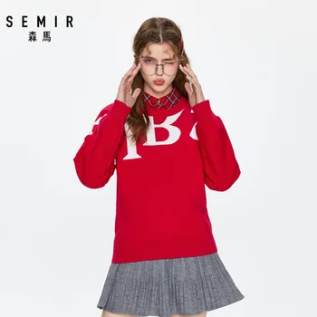 SEMIR Suéter de las mujeres 2020 de la primavera de la moda nueva tendencia de letras grandes suelto suéter de cuello redondo jersey suéter de la mujer
