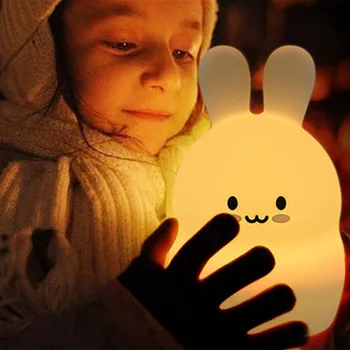 Sensor de contacto 9 Colores Conejo Luz de Noche LED Lindo de la Historieta del Silicón del Conejito de la Lámpara del Dormitorio de la Lámpara de la Mesita para niños de los Niños del Regalo del Bebé