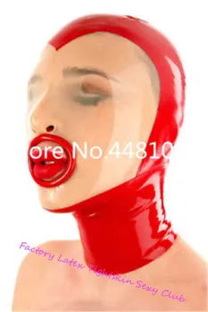 Sexy Rojo con Color Transparente Capucha de Látex Máscara de Goma Unisex Máscara Con un Círculo Rojo en la Boca de Cosplay Desgaste del Club con cremallera posterior