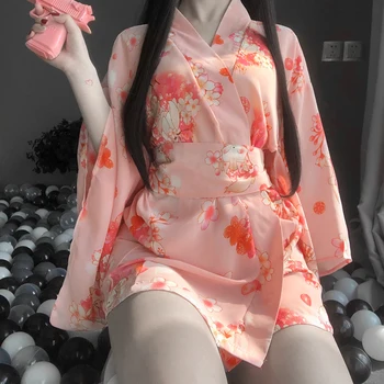 Sexy Sakura Kimono Precioso Japonés Uniforme Manto Floral Albornoz Kimono Corto Manto De La Noche Albornoz De La Moda Vestido De Vestidos De
