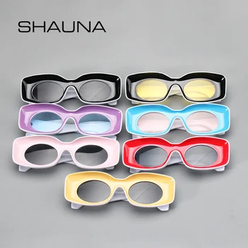 SHAUNA Doble Colores Complementos de Moda Popular Rectángulo de Gafas de sol de las Mujeres de la Moda Cóncava Marco de Dulces de Colores de los Hombres Tonos UV400