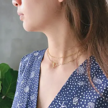 Silvology de la Plata Esterlina 925 T O Hebilla de Doble Capa Collar de Cadena de Oro Creativo Colgante de Collar de las Mujeres Elegantes de la Joyería
