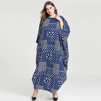 Siskakia Casual Musulmán Árabe Abaya Vestido Oversize Azul De La Moda Geométrica Impresión De Punto De Murciélago De Manga Larga De Las Batas 2020 Femenino