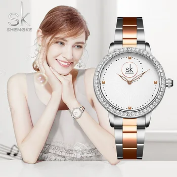 SK Elegante Dial de Diamante de las Señoras Reloj de Pulsera de Reloj de Acero Inoxidable Correa de Pulsera de las Mujeres Relogios Feminino Reloj Mujer Reloj de Pulsera