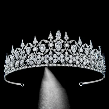 SLBRIDAL de Aleación de diamantes de imitación de Cristal de Circonio Cúbico Tiara de la Boda de la Corona de Novia Accesorios para el Cabello de las Damas de honor de la Princesa de las Mujeres de la Joyería