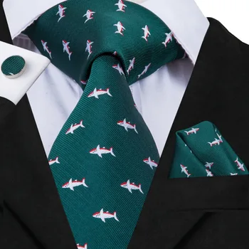 SN-3089 Hi-Lazo de Tiburón Corbata de Seda de los Hombres de Corbata Verde Clásico de la Fiesta de la Boda de Corbata, Gemelos Pañuelo de Bolsillo Cuadrado de Corbata 8,5 cm
