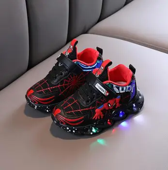 Spiderman Niños Brillantes Zapatillas de deporte con la luz de zapatos de niños chicos chicas Luminoso Iluminado Zapatillas de deporte de Chicos LED Zapatos de los Niños
