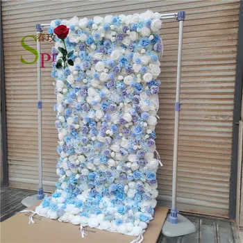 SPR 4ft*8 pies(1.2*2.4 m) de BRICOLAJE de gran tamaño rollo de seda azul artifficial rosa de la boda telón de fondo soporte de pared con flores