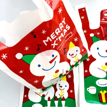 StoBag 50pcs Feliz Navidad muñeco de Nieve de Plástico Bolsa de la Compra de Parte de DIY hechos a Mano de la Merienda Con la Manija de Alimentos Bolsas Reutilizables