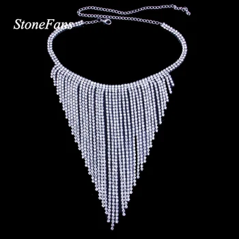 Stonefans de la Moda de diamantes de imitación de Cadena Larga Borla Gargantilla para las Mujeres de la Boda de Cristal Collares de Declaración Collar de Gargantilla de Regalo