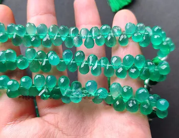 Suelta perlas de calcedonia verde forma de GOTA de facetas de 8-10mm para el BRICOLAJE para la fabricación de joyas FPPJ mayorista de perlas de la naturaleza de piedra de la gema