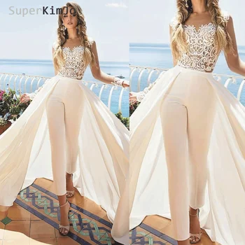 SuperKimJo Apliques de Encaje Trajes para las Mujeres 2020 Desmontable Falda Elegante Pantalones Baratos para Bodas Vestido De Festa