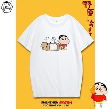T-shirt para hombres Crayon Shin Chan familia 3D de la primavera de la parte superior de la camiseta de manga corta sólido casual Japonés camiseta street niño