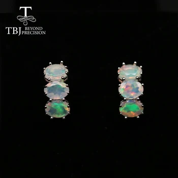 TBJ,5ct Colorido ópalo pendientes ,natural de 6 Piezas naturales Etiopía piedras preciosas de corte ovalado 5*7 mm de la piedra preciosa de la joyería de la plata esterlina 925