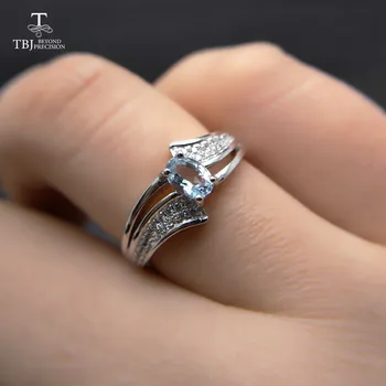 TBJ,elegante y clásico anillo con naturales aguamarina anillo de la plata esterlina 925 para las mujeres dama como regalo de aniversario con el cuadro