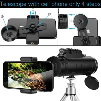 TOKOHANSUN 40X Zoom Monocular Teléfono Móvil Telescopio 40x60 Para Iphone, Huawei, Xiaomi teléfonos inteligentes de lentes de la Cámara al aire libre de la Caza