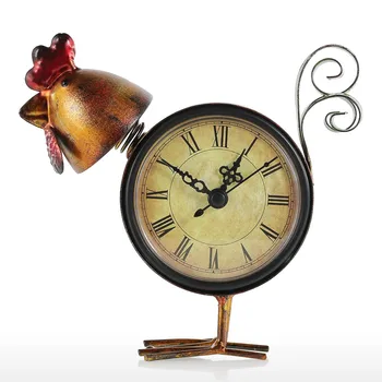 Tooarts Vintage Reloj Retro De Pollo Hecho A Mano Mudo Reloj De Mesa De Hierro De Pollo Estatuilla De Antigüedades, Decoración Para El Hogar De Animales De La Decoración Del Hogar
