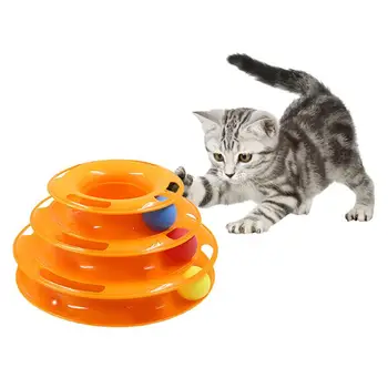 Tres Niveles de gato de juguete de la Torre de Pistas de Disco gato de Inteligencia de Diversiones triple pagar disco de juguetes para gato bola de Formación de Diversiones de la placa
