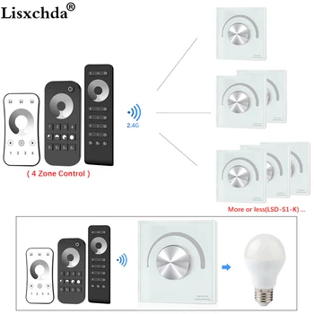 Triac Regulador de luz LED 220V 230V 110V AC 2.4 G 4-Zona remoto Inalámbrico RF de control Remoto para el Solo Color LED de dimmable bombilla de luz