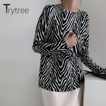 Trytree 2020 Primavera Otoño de la Mujer T-camisa Casual de Moda de la Cebra Suave, agradable a la Piel de las Mujeres T-shirt Básica Delgada Tops Para las Mujeres