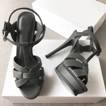 Tuyoki de Verano Nuevas Sandalias de Cuero de las Mujeres del Talón de 14 cm de Plataforma Zapatos de Fiesta de la Moda Club de Mujer Calzado de Tamaño 34-41