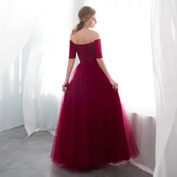 Túnica de gala de Borgoña Vestidos de Noche largos 2020 graduación vestido del Hombro de la Mitad de la Manga vestido de gala Vestido da noiva